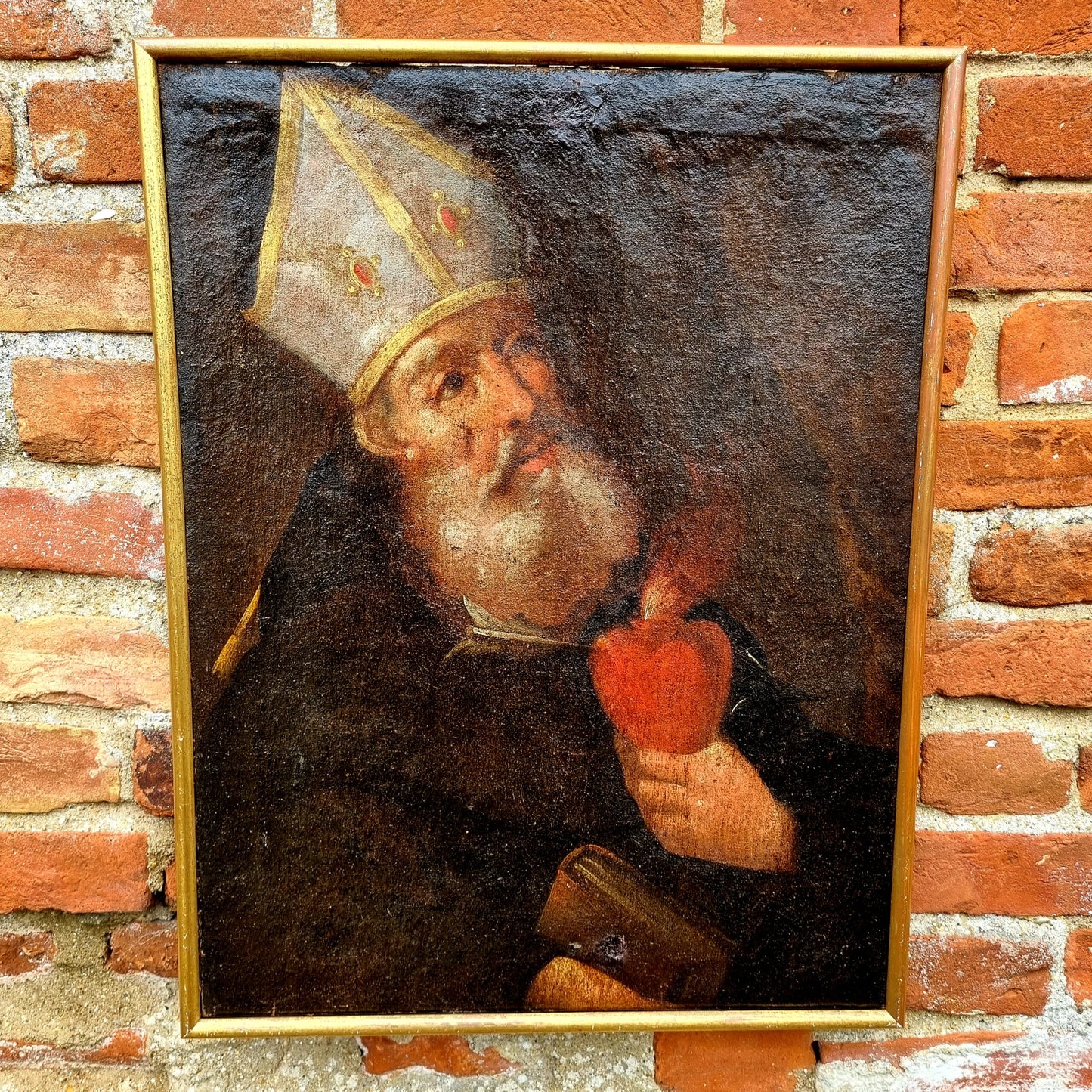 Early 18th Century French School Antique Oil on Canvas Portrait of Saint Augustine of Hippo
