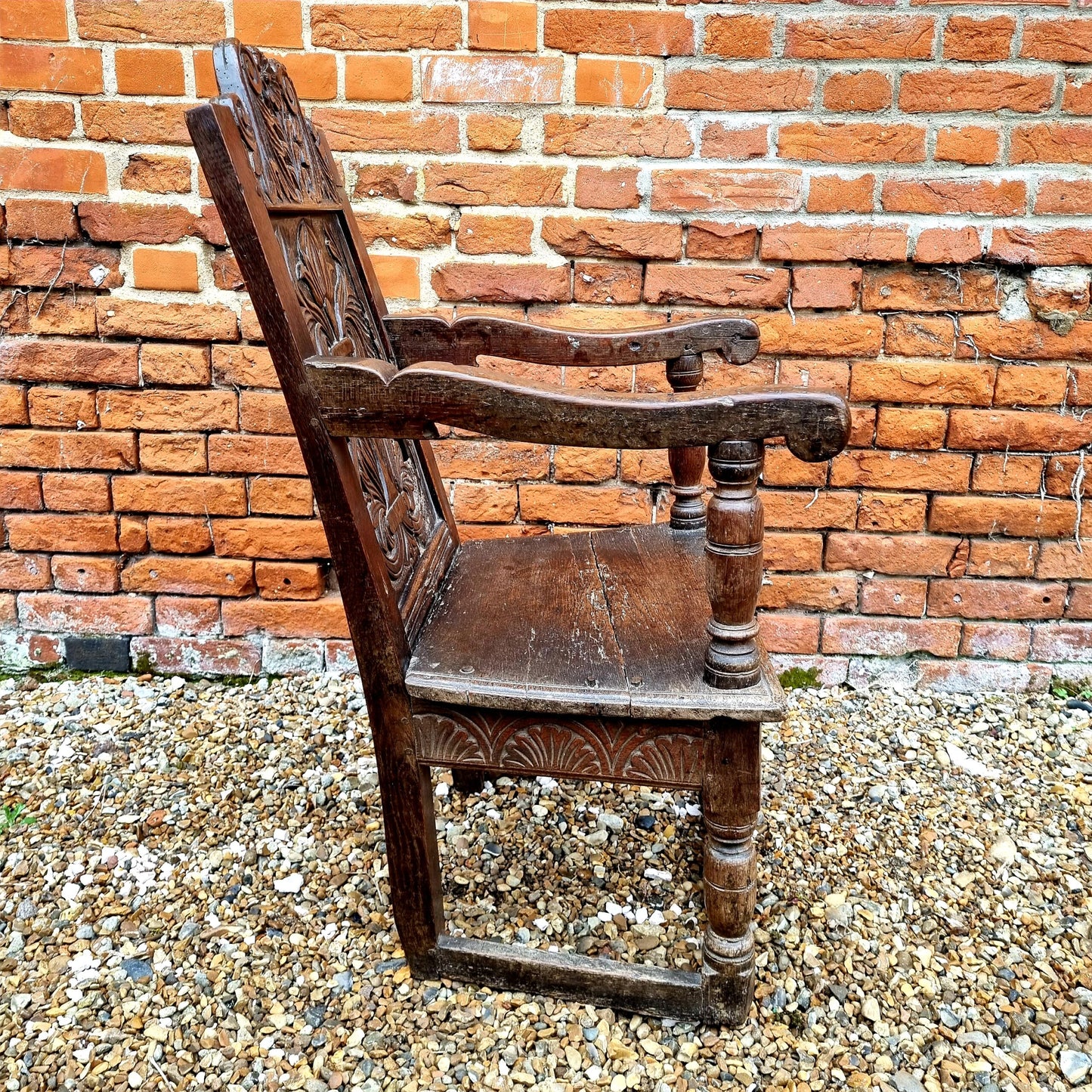 Mid 17th Century English Antique Oak Wainscot Armchair in Original Untouched Condition