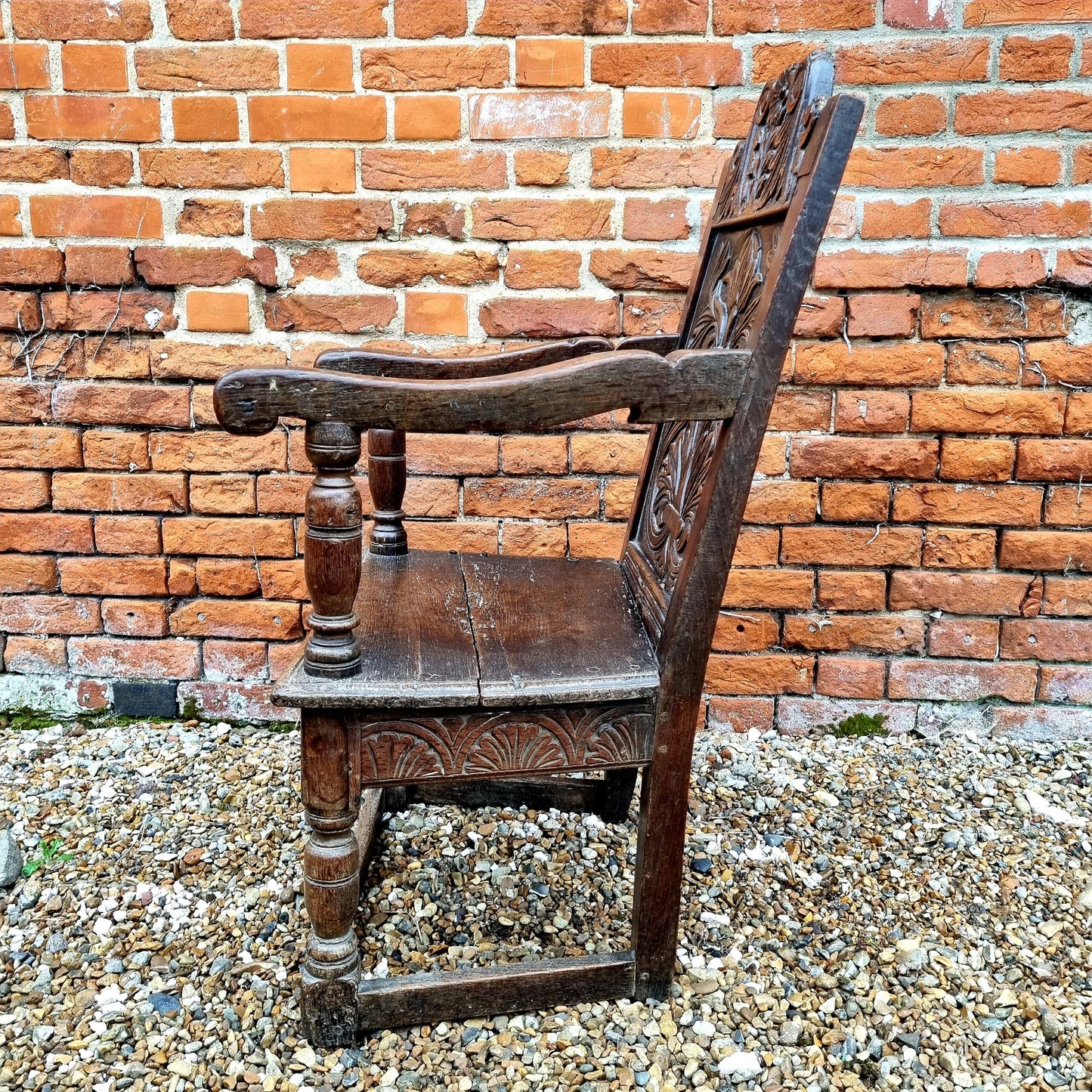 Mid 17th Century English Antique Oak Wainscot Armchair in Original Untouched Condition