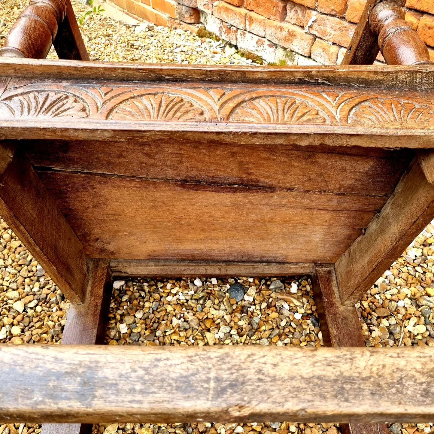 Mid 17th Century English Antique Oak Wainscot Armchair in Original Untouched Condition