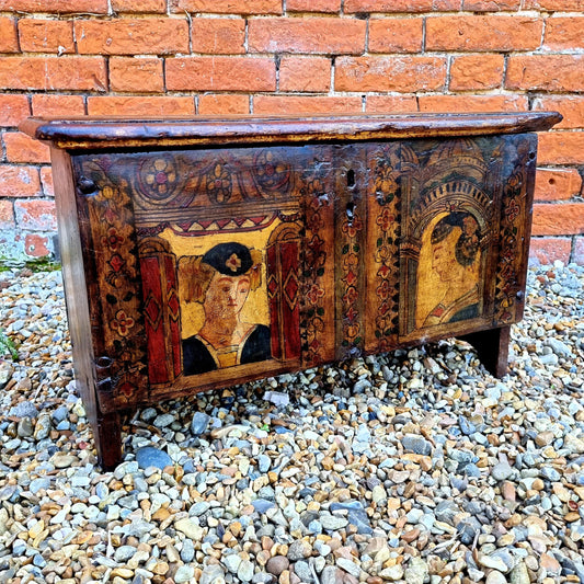 Diminutive 16th Century Renaissance Period Italian Antique Walnut Six-plank Cassone Marriage Chest or Coffer