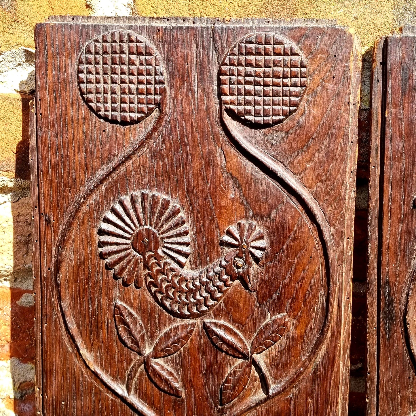 Rare Pair of Late 17th Century French Antique Carved Oak Panels Depicting Birds / Cockerels