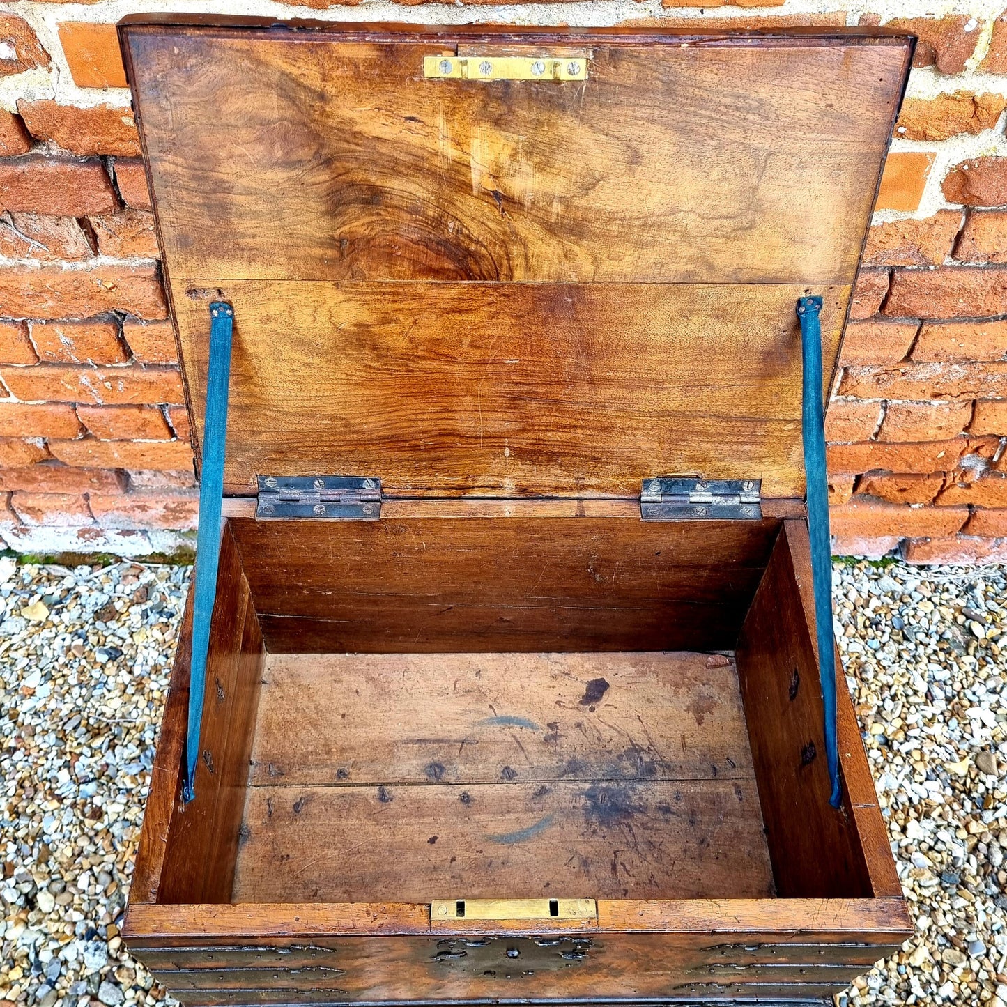 Stunning Late 16th Century Continental Antique Burr Wood Veneer Box with Original Iron Strapwork & Lock Plate