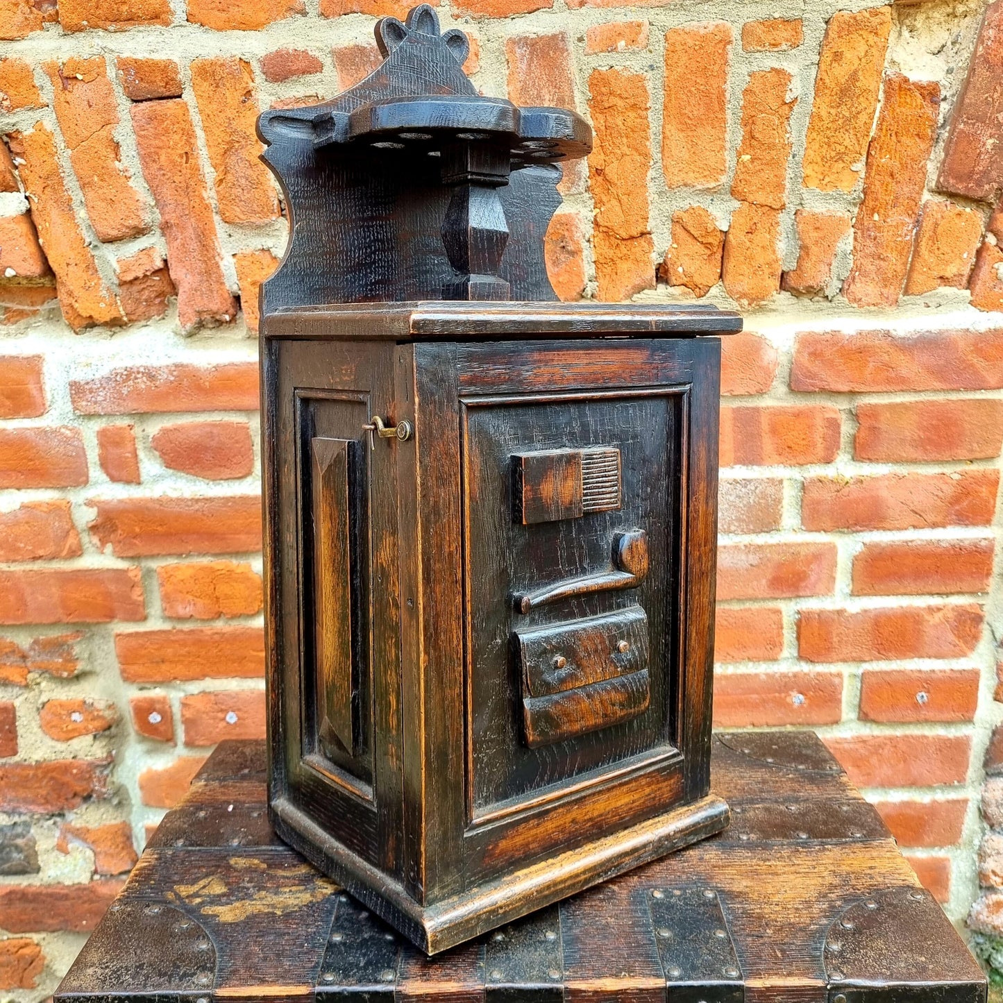 19thC Welsh Antique Oak Folk Art Smokers Cabinet