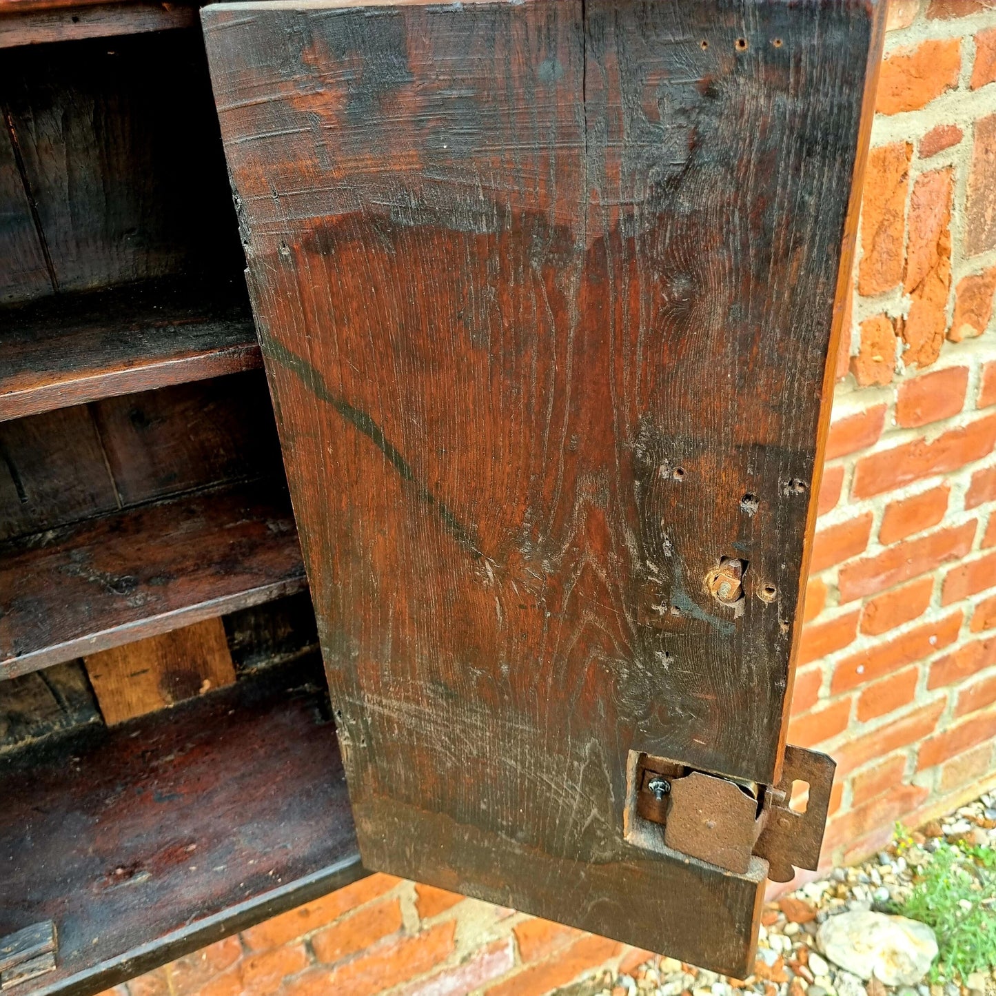 17thC English Antique Oak and Elm Wall Cupboard or Mural Cupboard