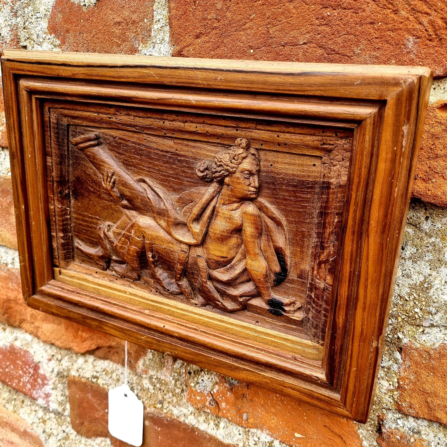 Early 18th Century Flemish Antique Carved Walnut Panel Depicting An Allegory of Fortitude
