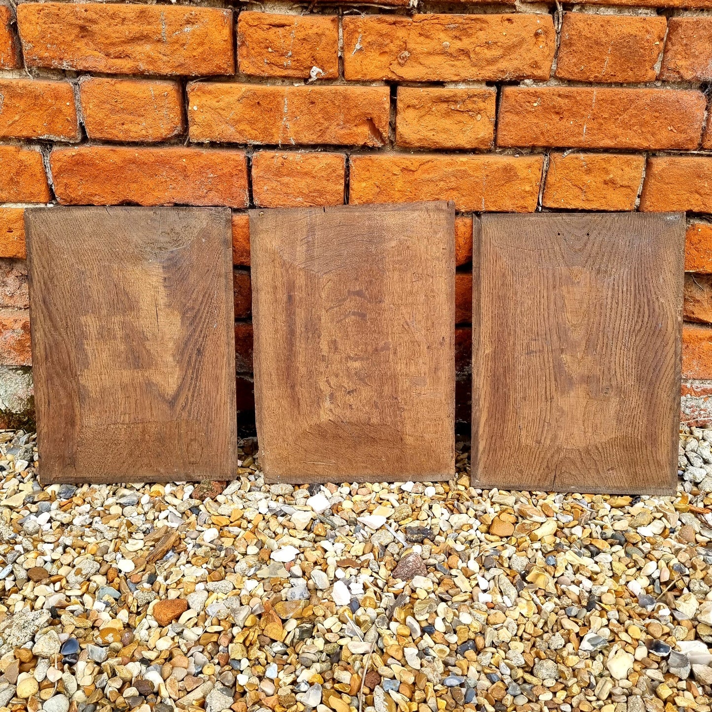 Set of 3 x 16thC English Antique Carved Oak Panels with Traces of Original Polychrome
