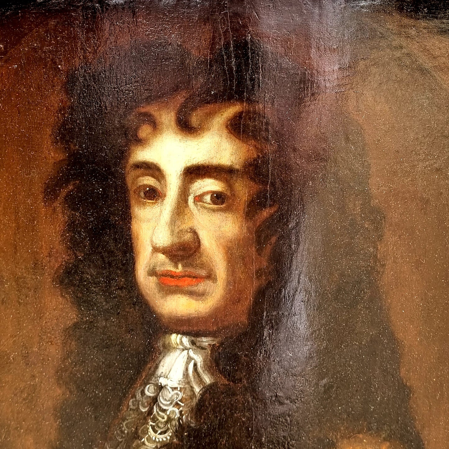 Follower of Sir Peter Lely, Early 18th Century English School Oil on Board Portrait of King Charles II of England (1630-1685)