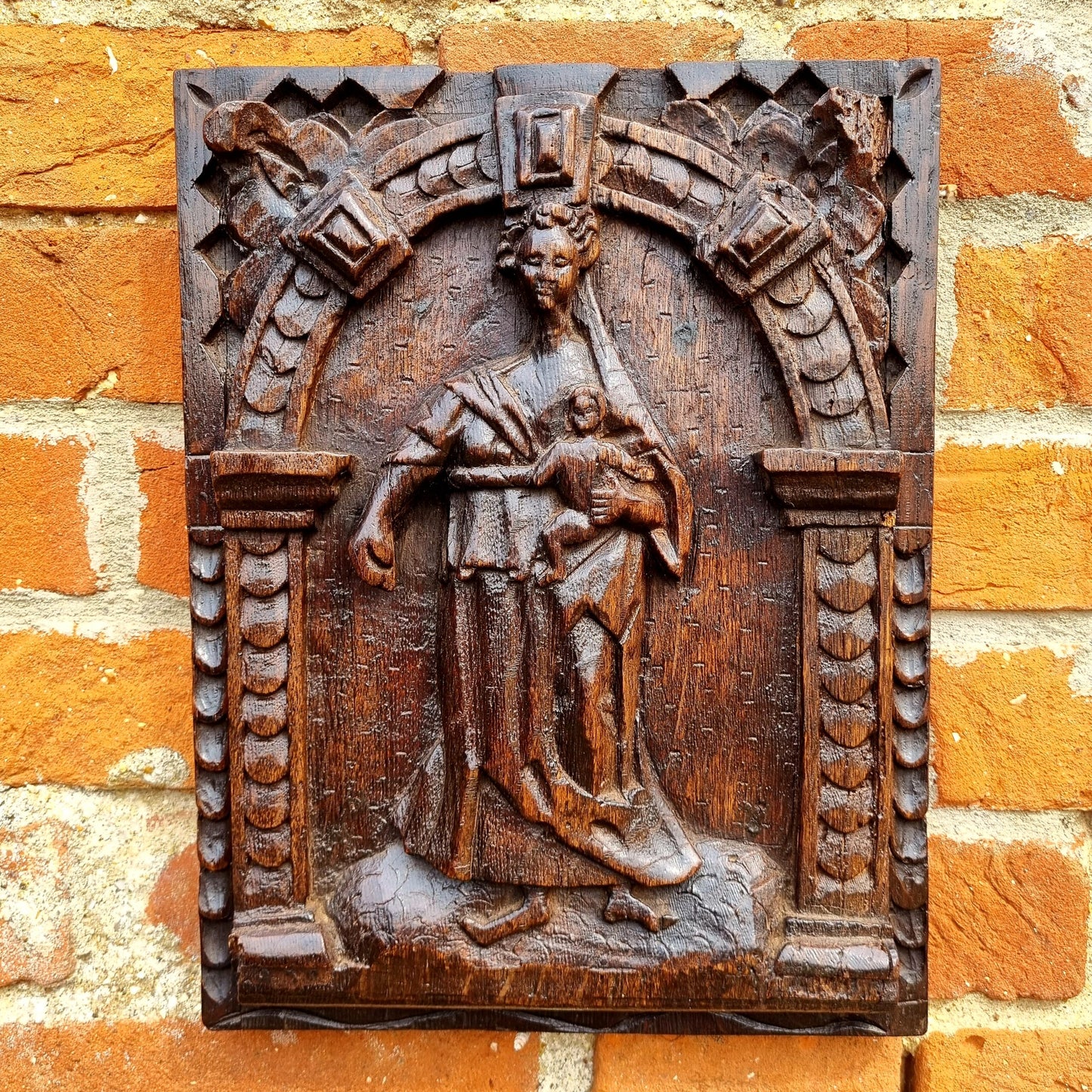 16th Century Antique Carved Oak Panel of The Virgin and Child, Circa 1550-80