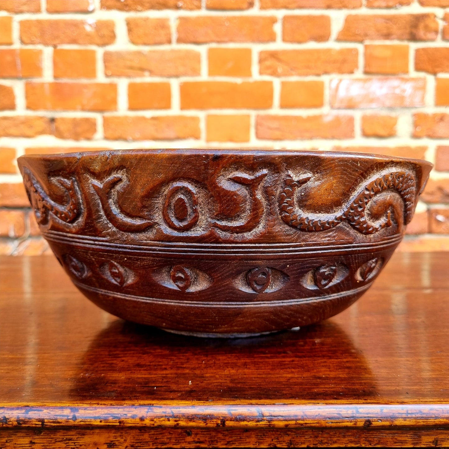 Early 19thC English Antique Treen Folk Art Carved Dairy Bowl
