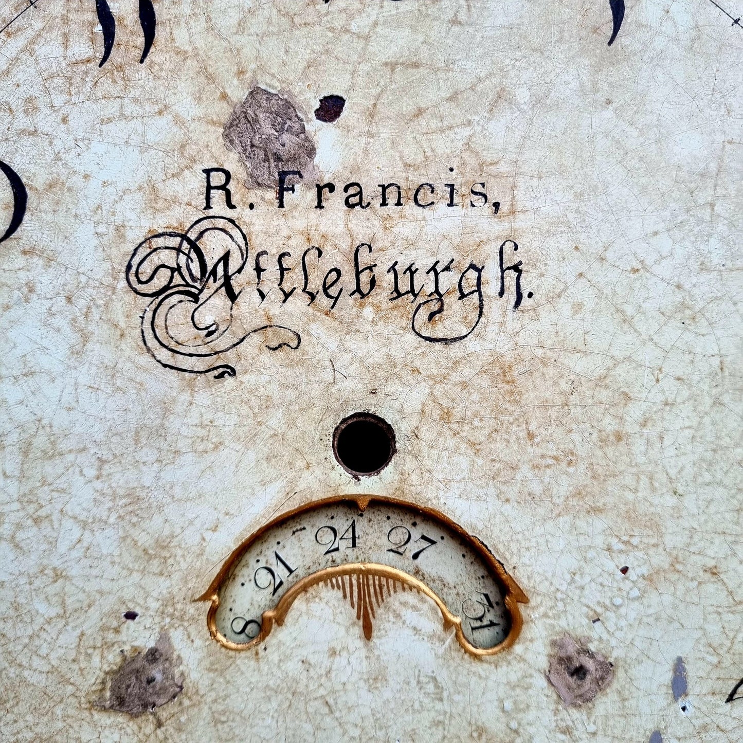 Early 19thC George III Period English Antique Painted Clock Dial, Signed "R Francis, Attleborough"