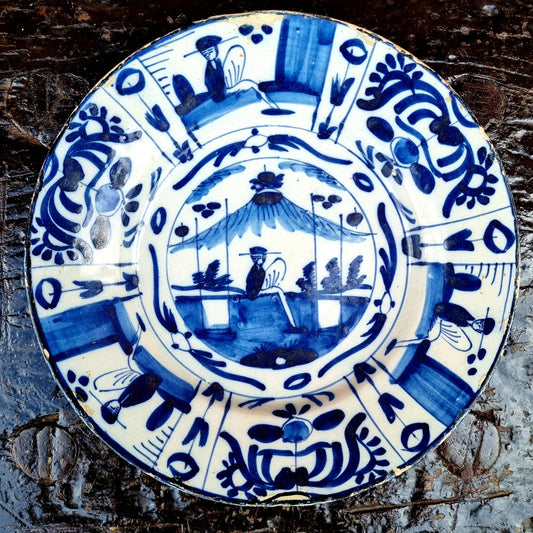 18th Century Dutch Antique Delftware Plate in the Chinoiserie Manner 1 of 2