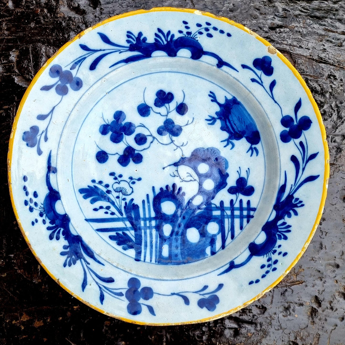 Mid 18th Century Dutch Antique Delftware Dish in The Chinoiserie Manner
