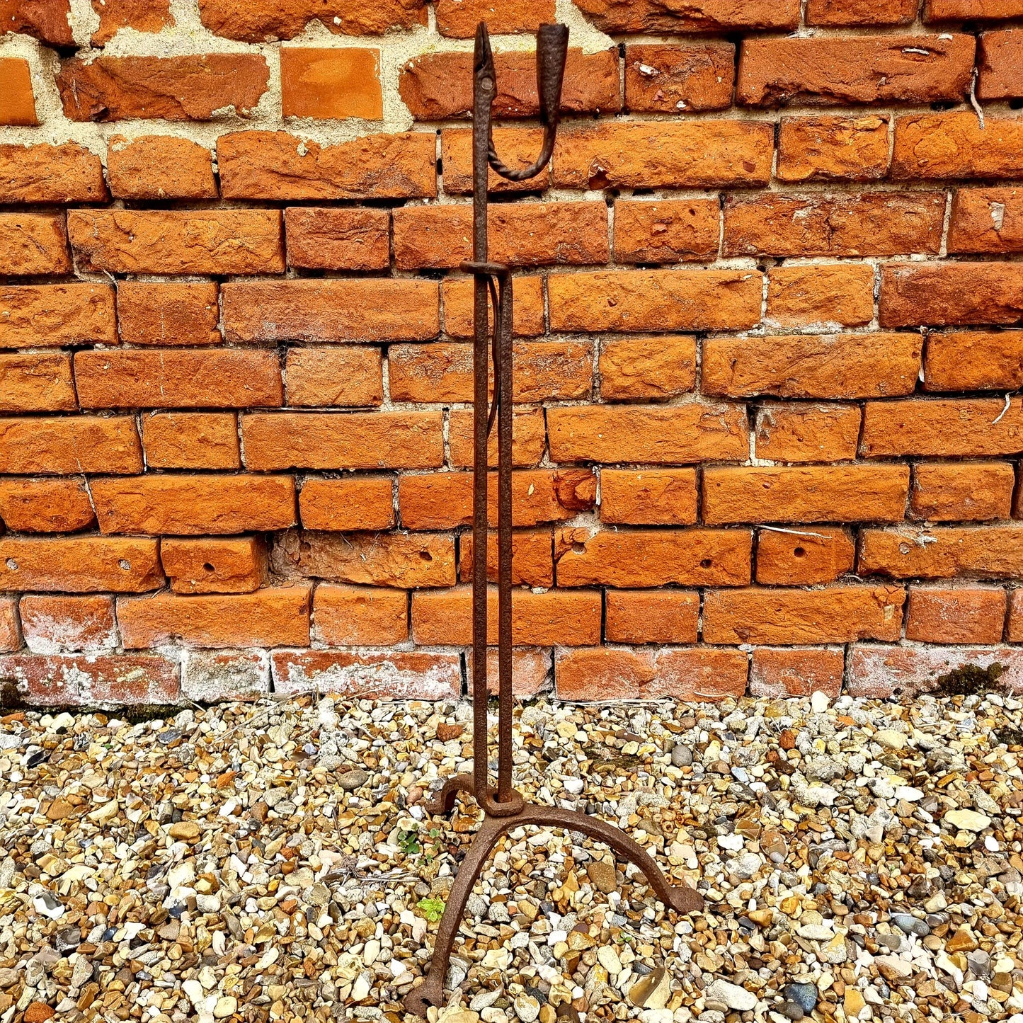 Early 18th Century Irish Antique Wrought Iron Corner Standard Rushlight or rushnip With Candleholder