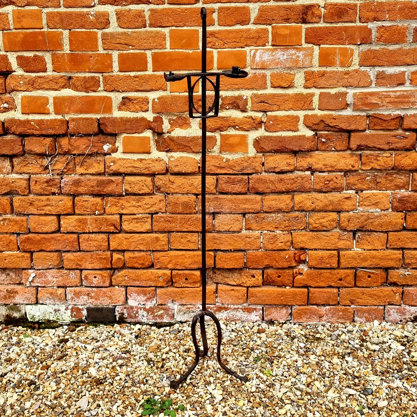 18th Century Scottish Antique Wrought Iron Floor Standing Adjustable Candle Holder with "Save All" Socket