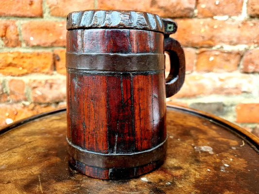 Mid 19th Century Antique Folk Art Decorated Treen Tankard Dated 1858