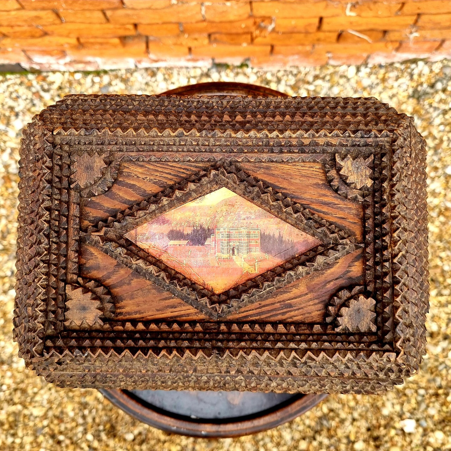 19th Century Antique Tramp Art Table Top Box