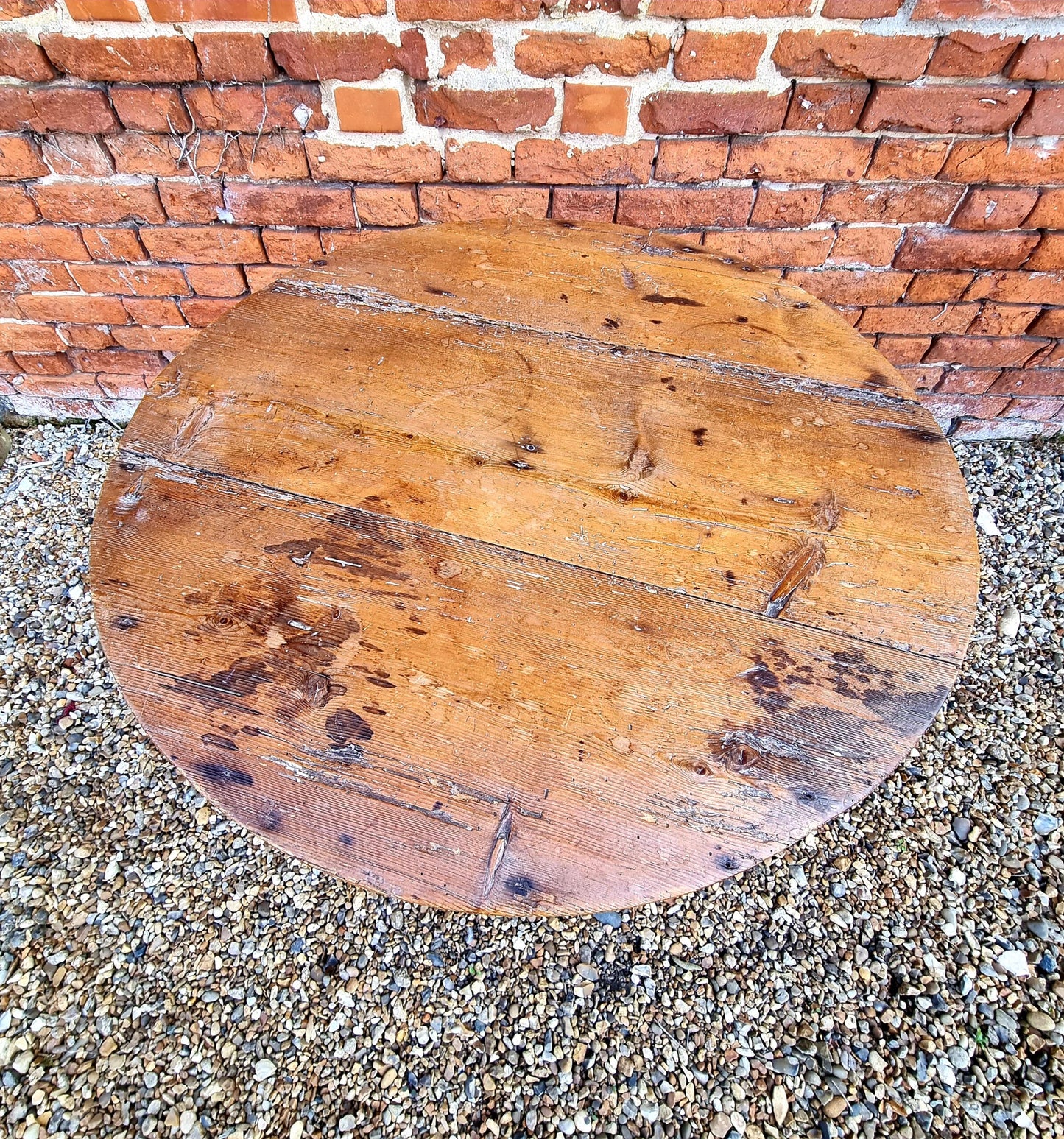 Early 19th Century Welsh Antique Pine Cricket Table in Original Paint