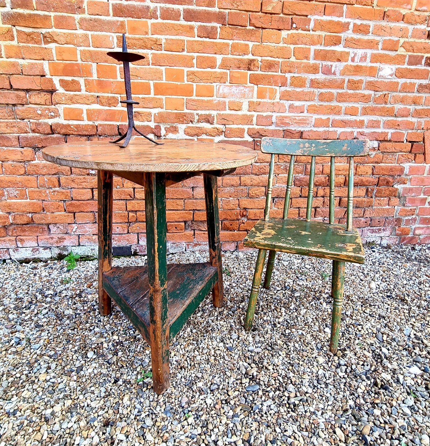 Early 19th Century Welsh Antique Pine Cricket Table in Original Paint