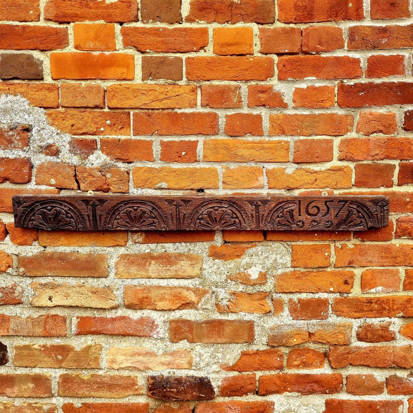 Mid 17thC English Antique Carved Oak Panel or Rail Dated "1657"