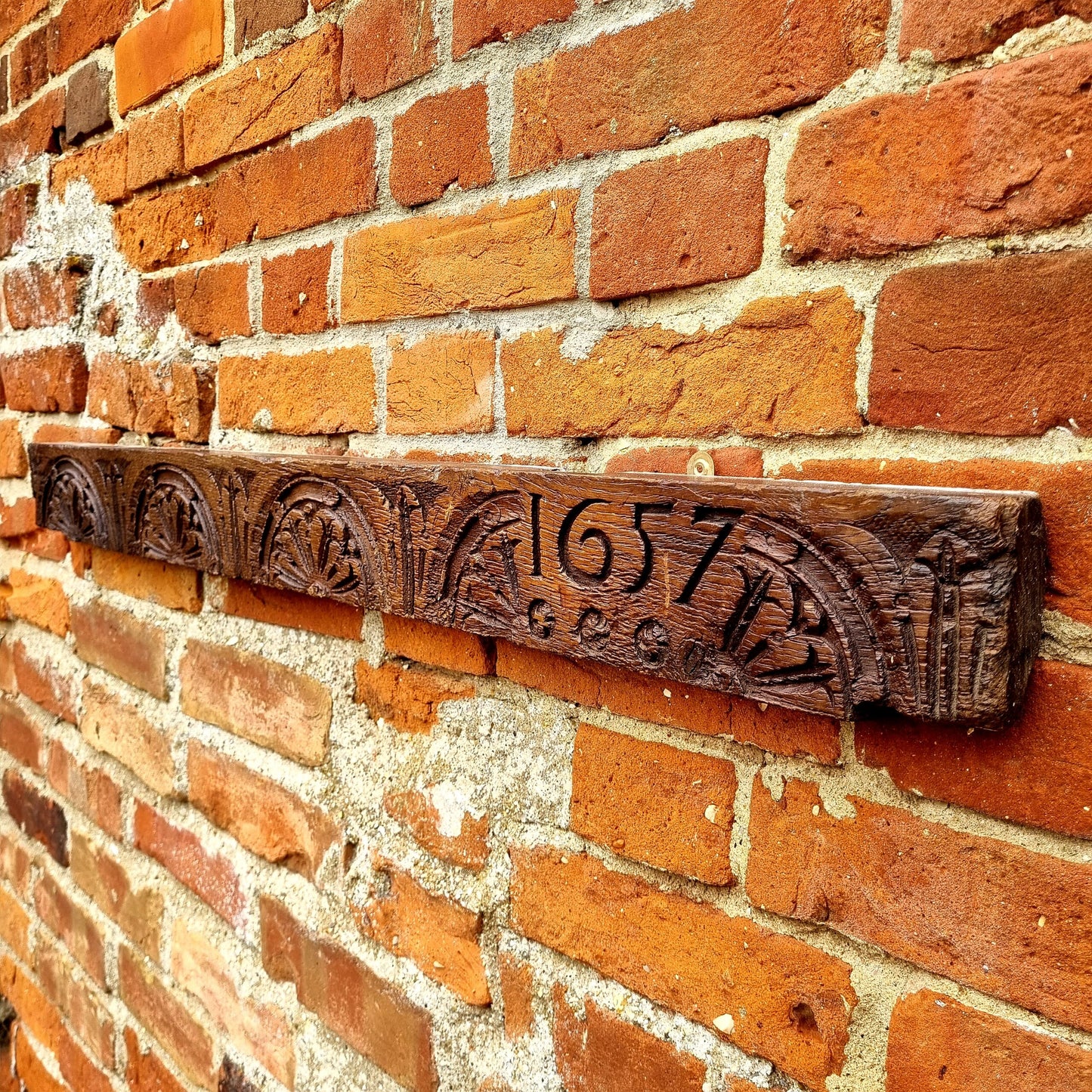 Mid 17thC English Antique Carved Oak Panel or Rail Dated "1657"