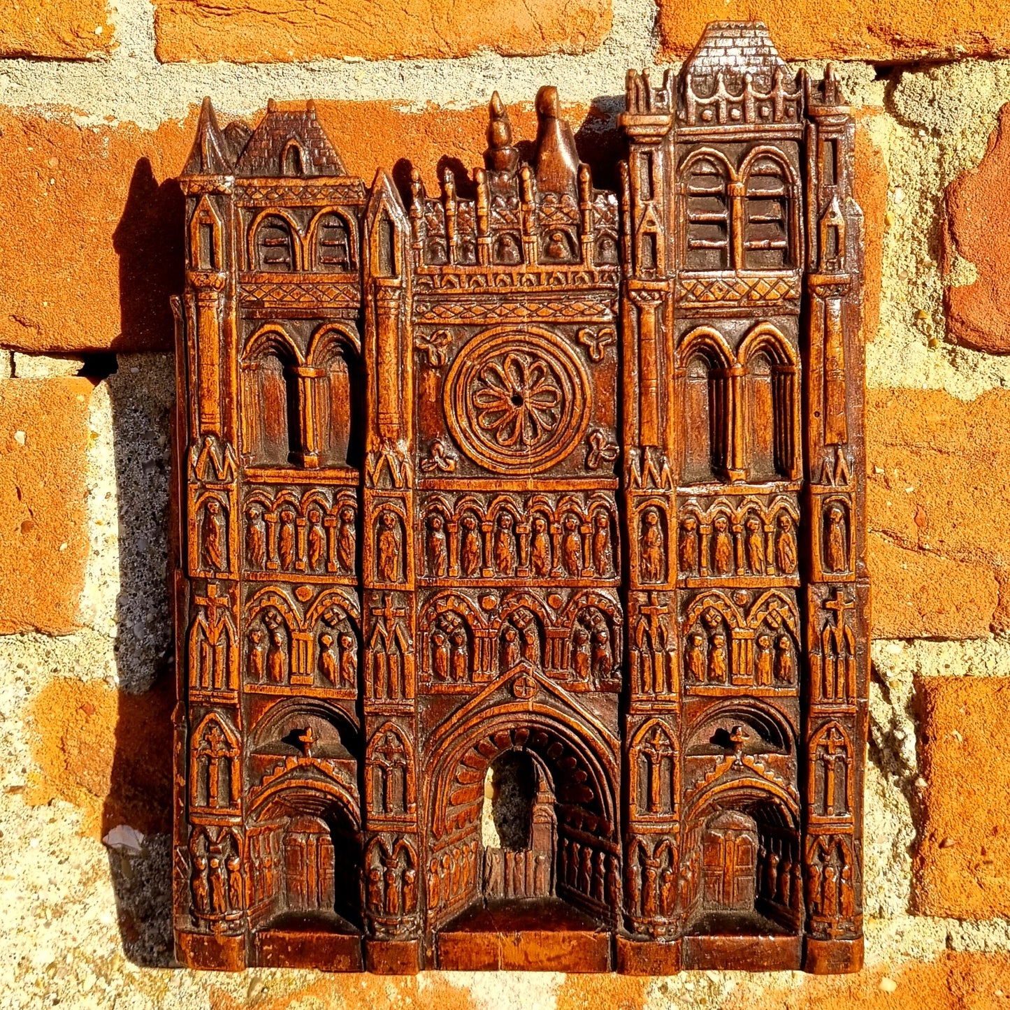 18th Century Antique Carved Walnut Panel Depicting a Cathedral Facade