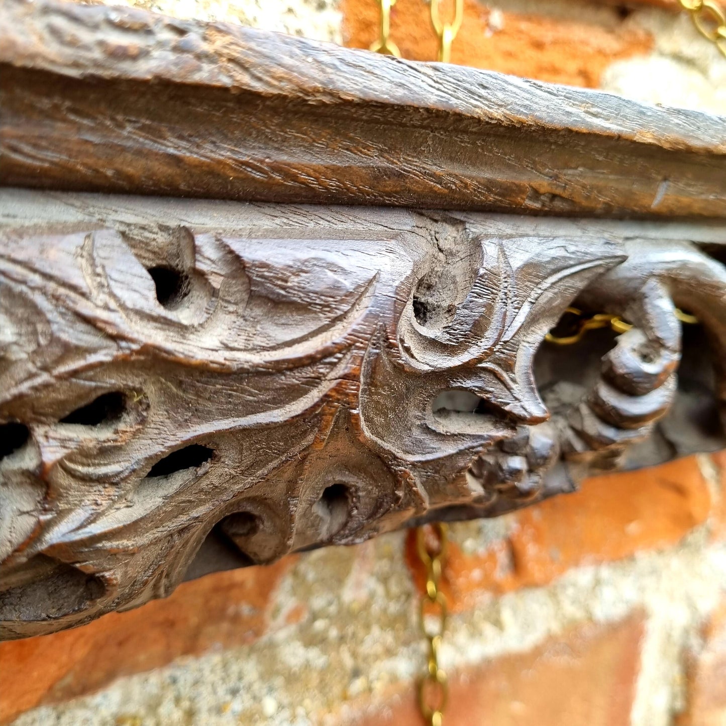 Late 15th Century / Early 16th Century Antique Carved Oak Fragment / Rail Depicting Foliage and Fruit
