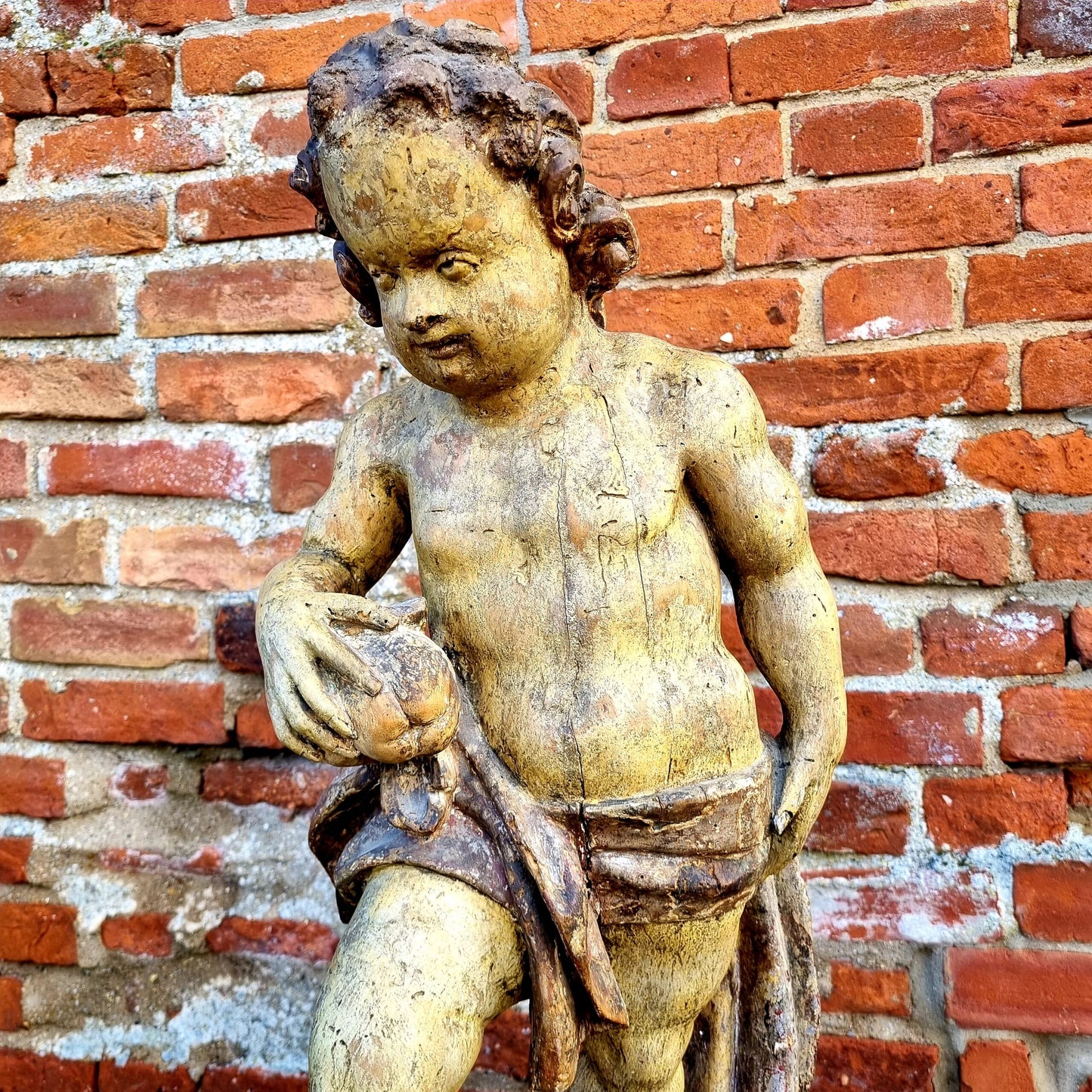 Early 17th Century Spanish Antique Carved Wooden Sculpture of a Cherub Attributed to Juan Martinez Montanes (1568-1649)