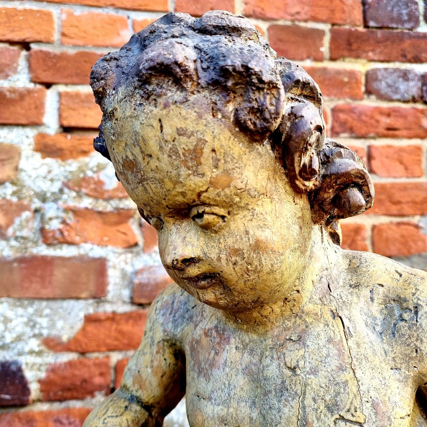 Early 17th Century Spanish Antique Carved Wooden Sculpture of a Cherub Attributed to Juan Martinez Montanes (1568-1649)