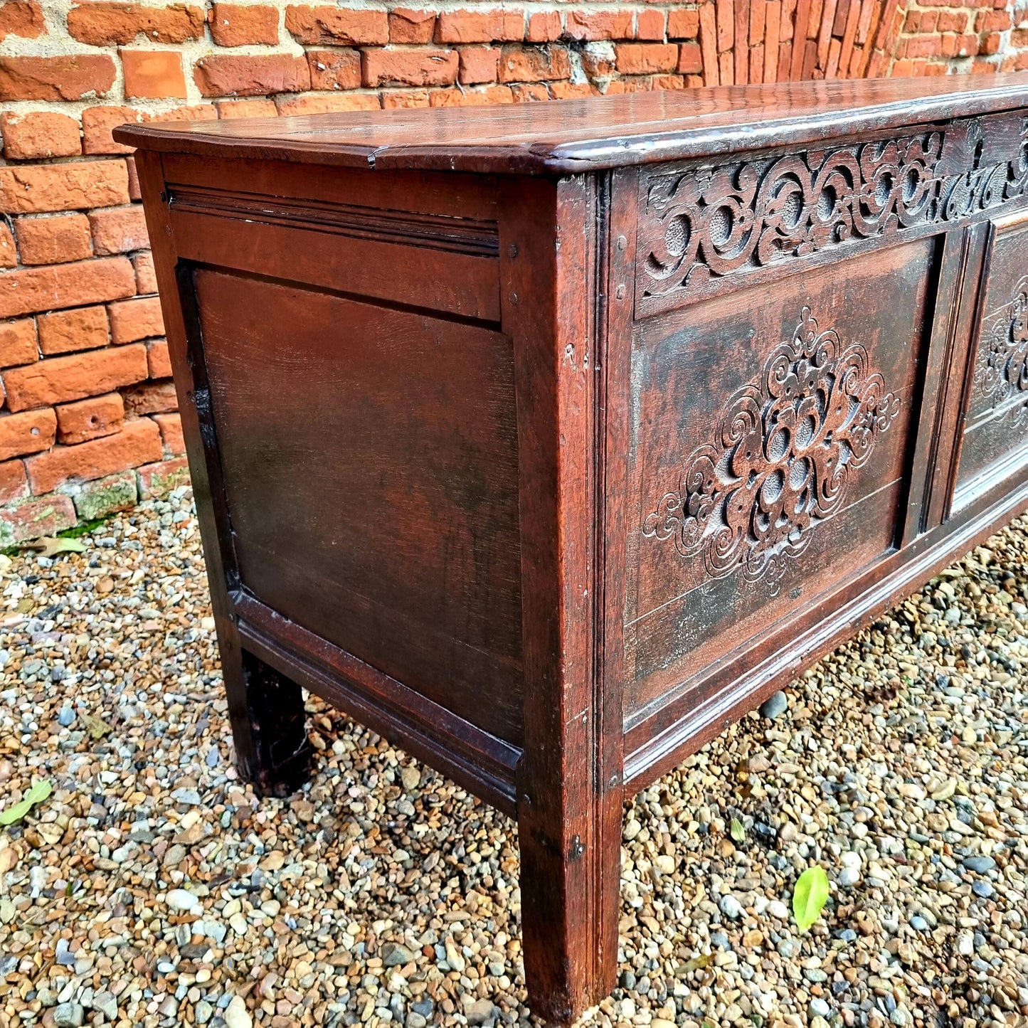 17th Century English Antique Oak Panelled Coffer or Chest, Dated "1676"