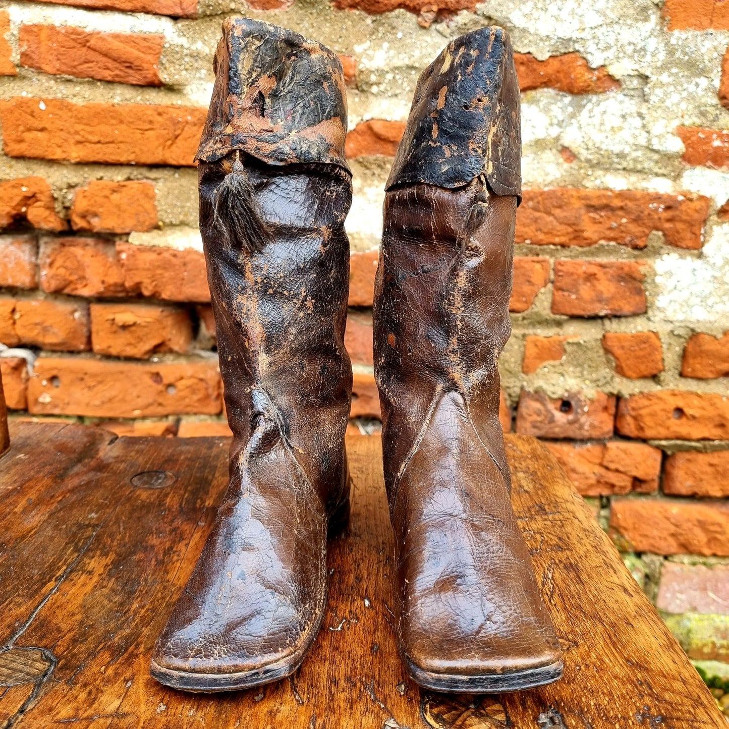 Rare Pair of Late 18th Century / Early 19th Century English Antique Child's Leather Boots