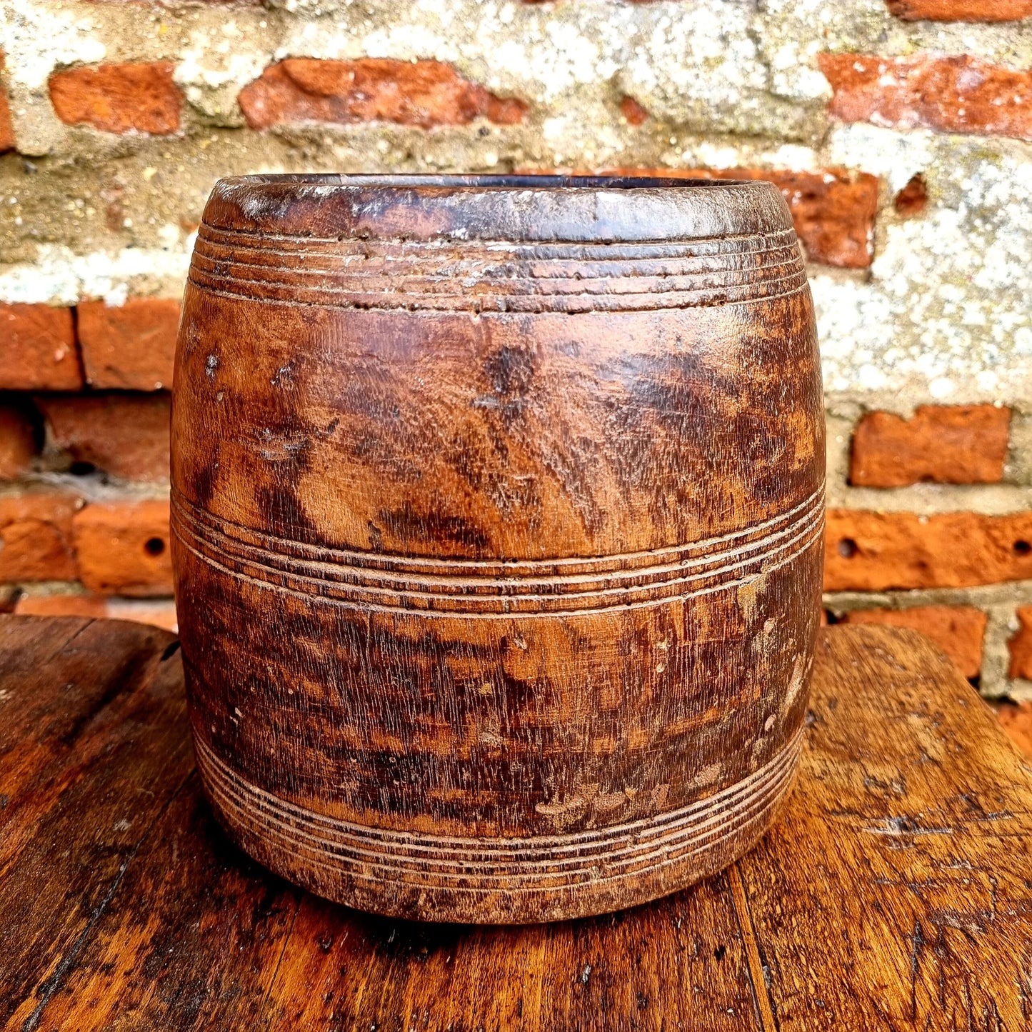 19th Century Continental Antique Treen Dug-Out & Turned Bowl or Grain Measure