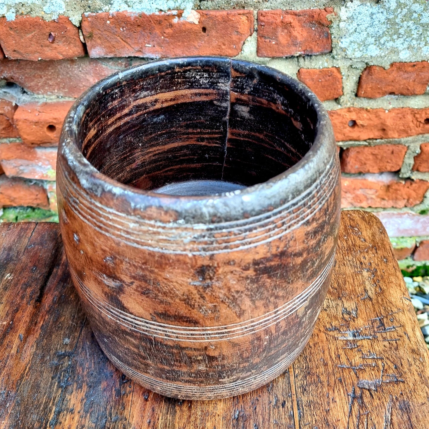 19th Century Continental Antique Treen Dug-Out & Turned Bowl or Grain Measure