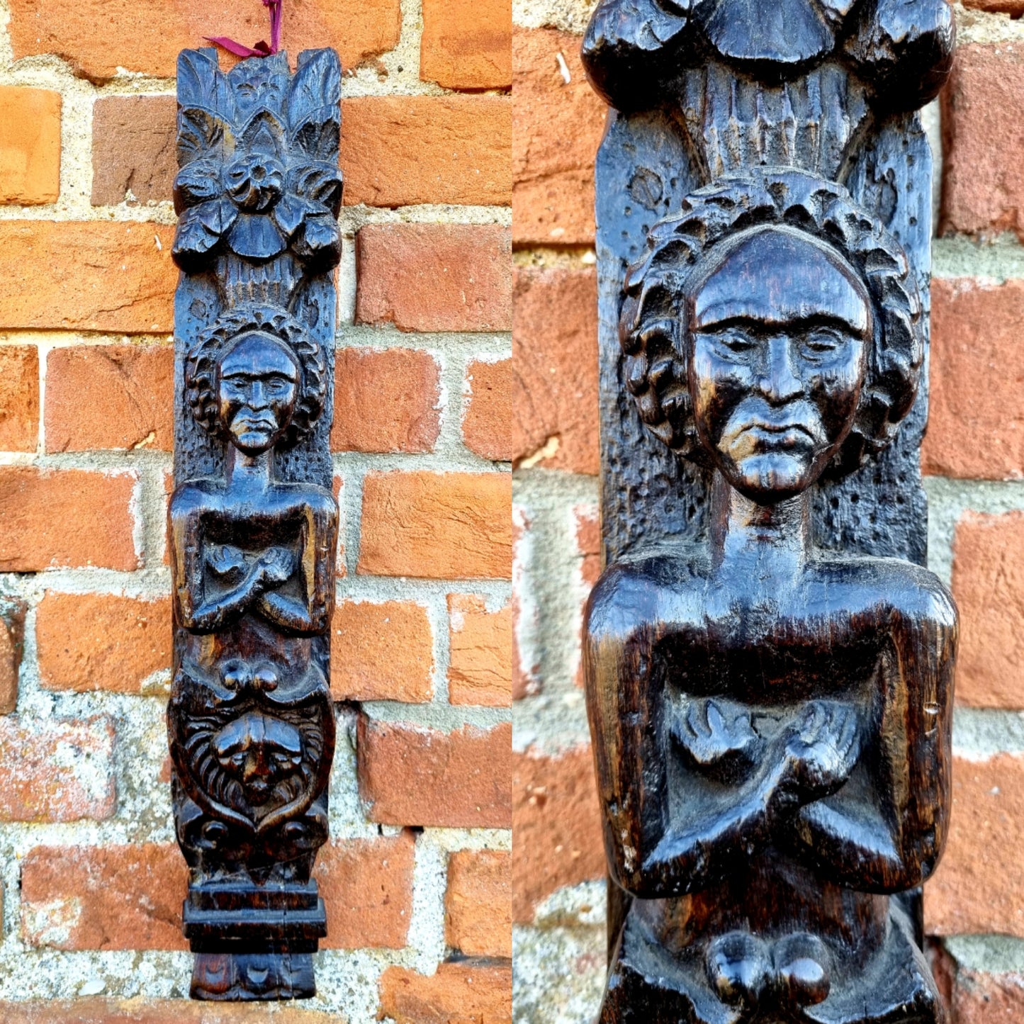 Early 17th Century Flemish Antique Carved Oak Term