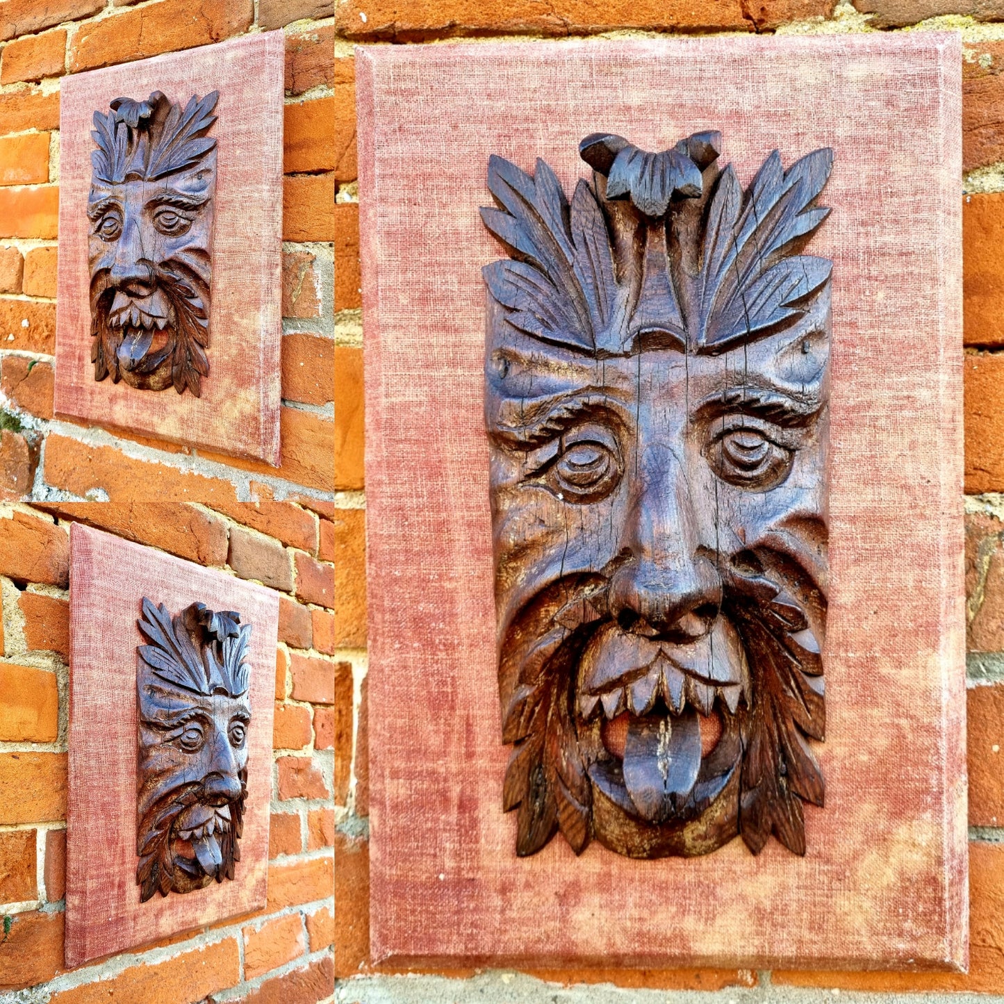 A Late 17th Century / Early 18th Century English Antique Carved Pine Plaque in the Form of a Green Man