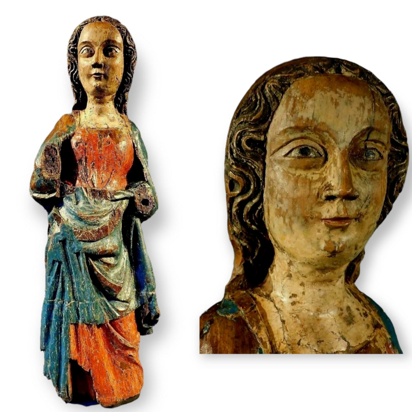 Late 15th Century German Antique Carved Oak Sculpture of a Female Saint, Possibly The Virgin Mary