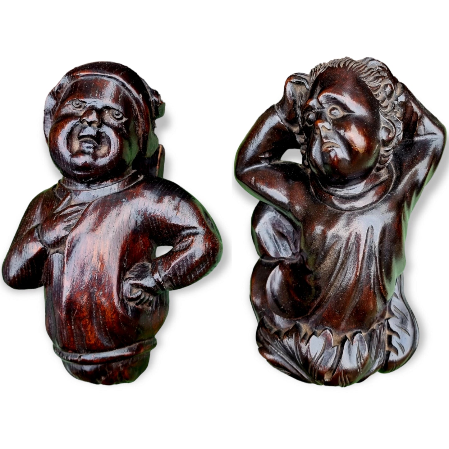 By Repute - Ex-Beverley Minster, Rare Pair of 15th Century Style, English Antique Carved Oak Figures