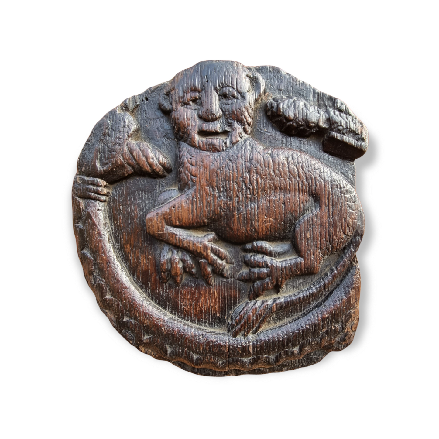15th Century English Antique Oak Ceiling Boss, Most Probably depicting a Manticore
