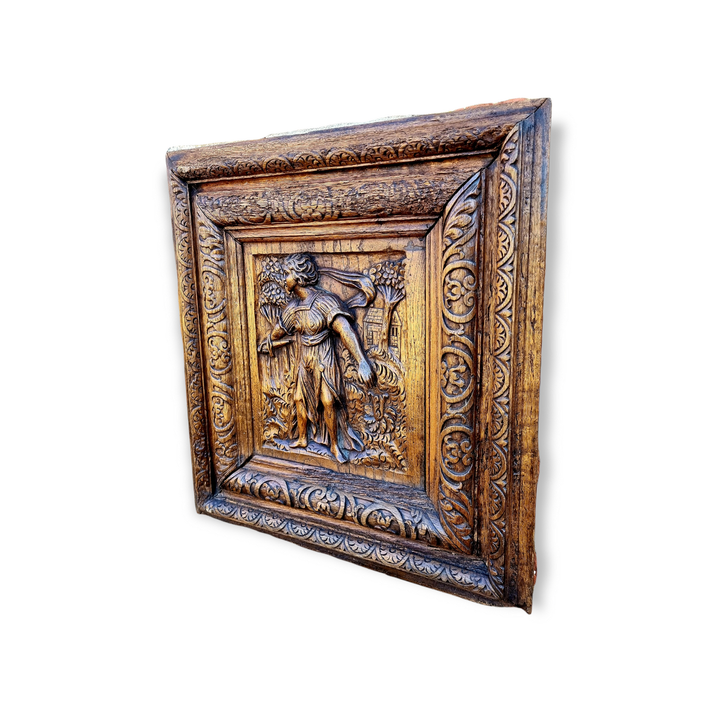 Large 17th Century French Antique Oak Carved Panel Depicting Lucretia - The Representation of Womanly Virtue