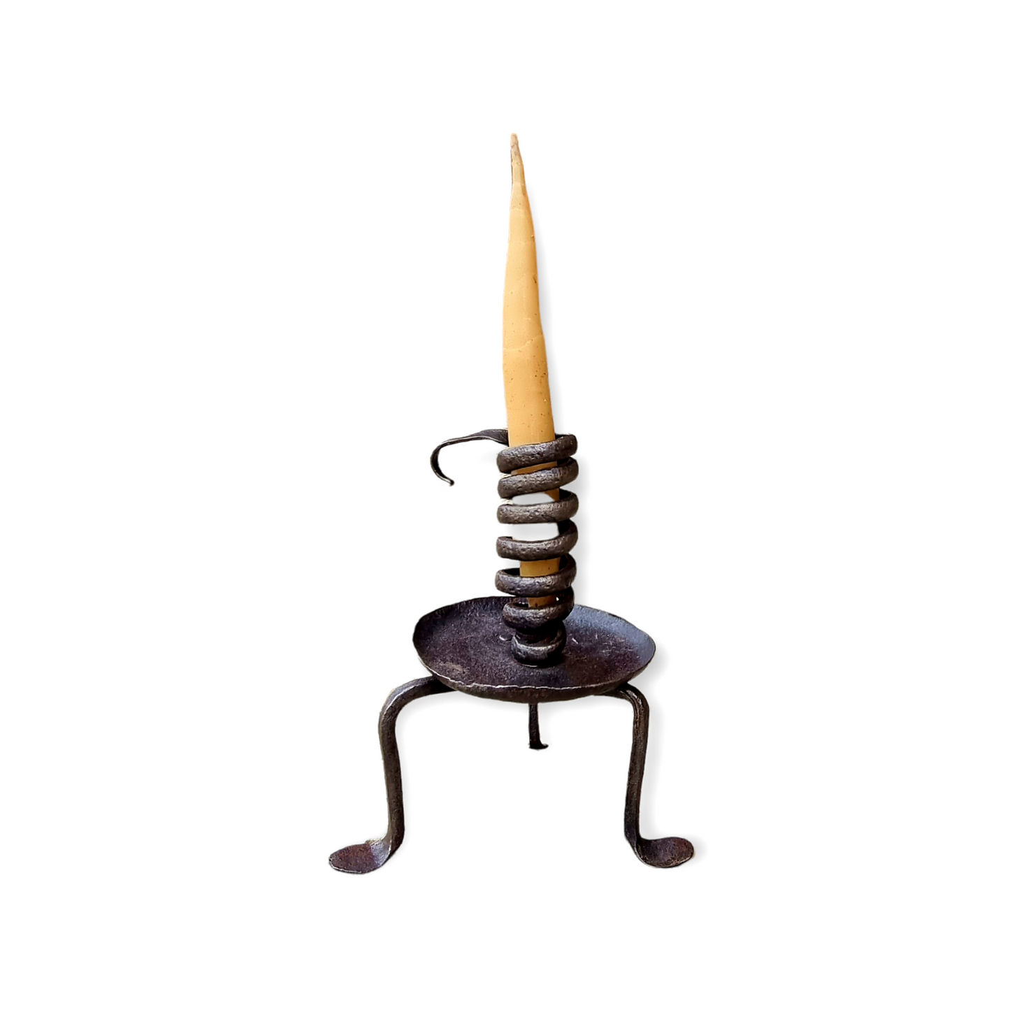 Late 18th Century Primitive Antique Wrought Iron Candleholder or Rat Tail Candleholder