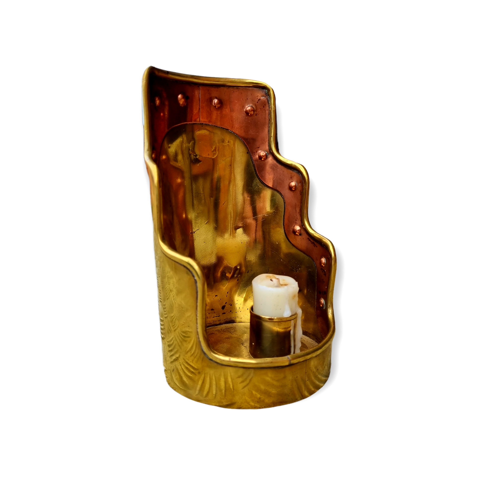 19th Century English Antique Brass and Copper Handheld Candle
