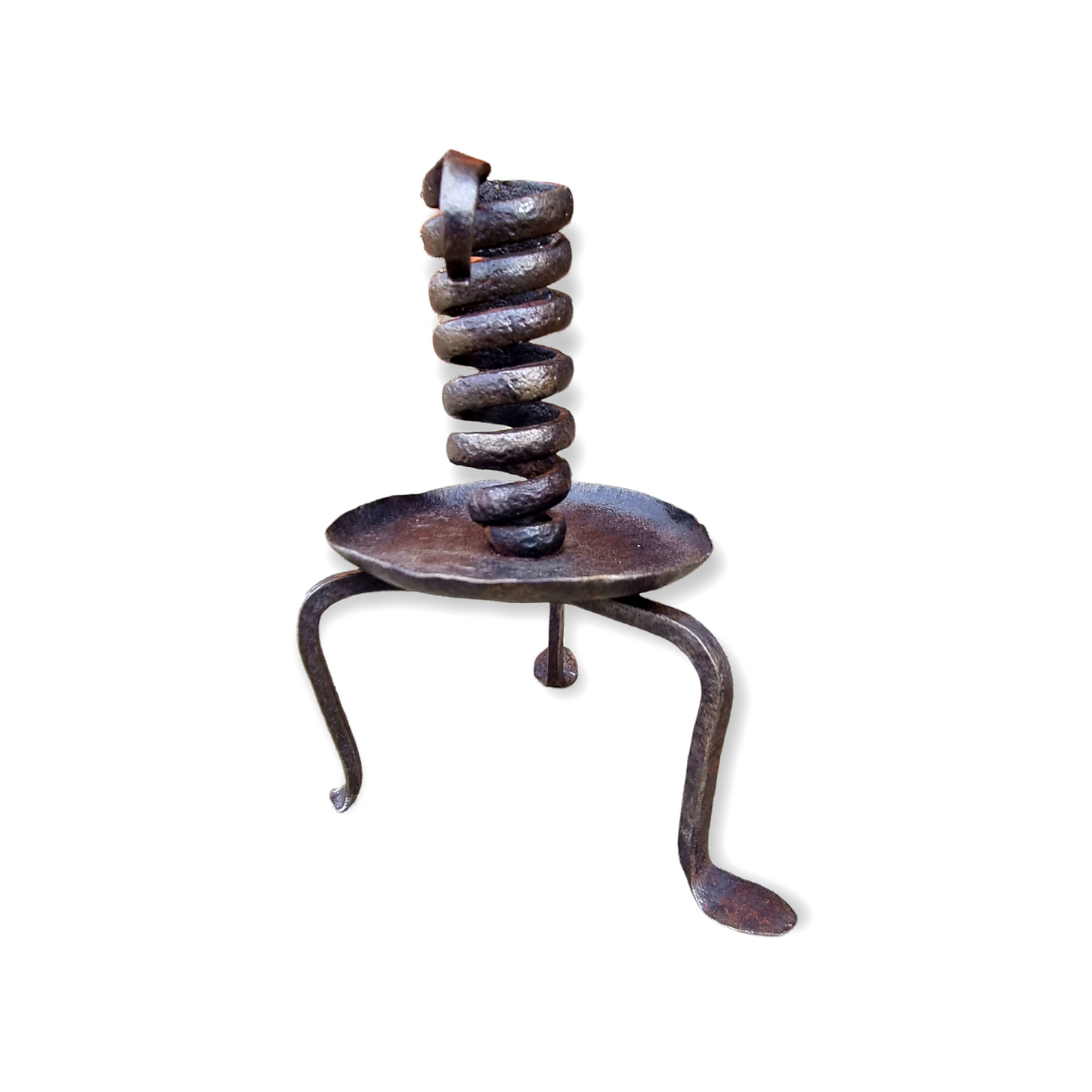 Late 18th Century Primitive Antique Wrought Iron Candleholder or Rat Tail Candleholder