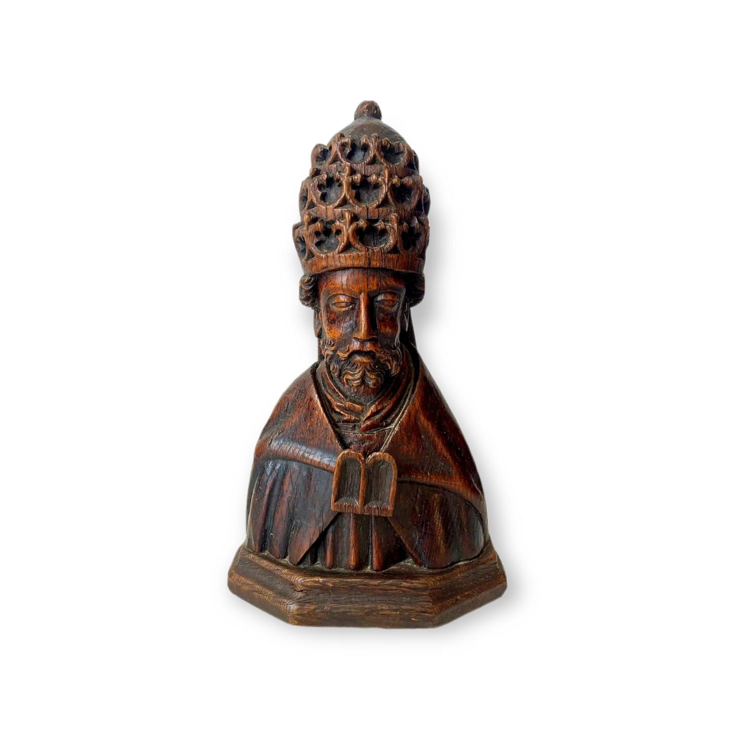 Late 15th Century / Early 16th Century French Antique Carved Oak Sculpture of a Saint with Papal Crown / Papal Tiara