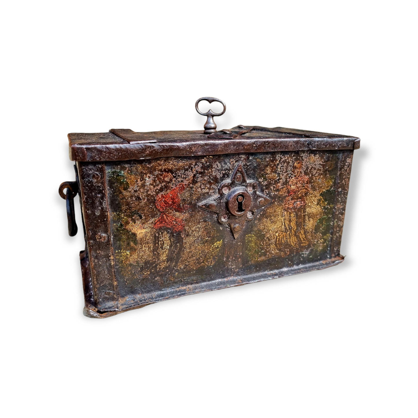Rare Late16th Century / Early 17th Century German Antique Iron Nuremberg-Made Miniature Table Casket / Strongbox