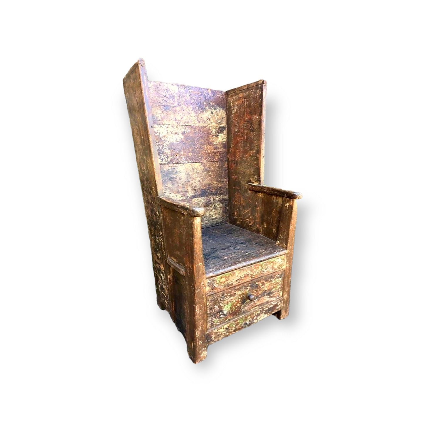 Scottish Vernacular Furniture - A Late 18thC Style Scottish Antique Pine Boarded "Orkney" Lambing Chair