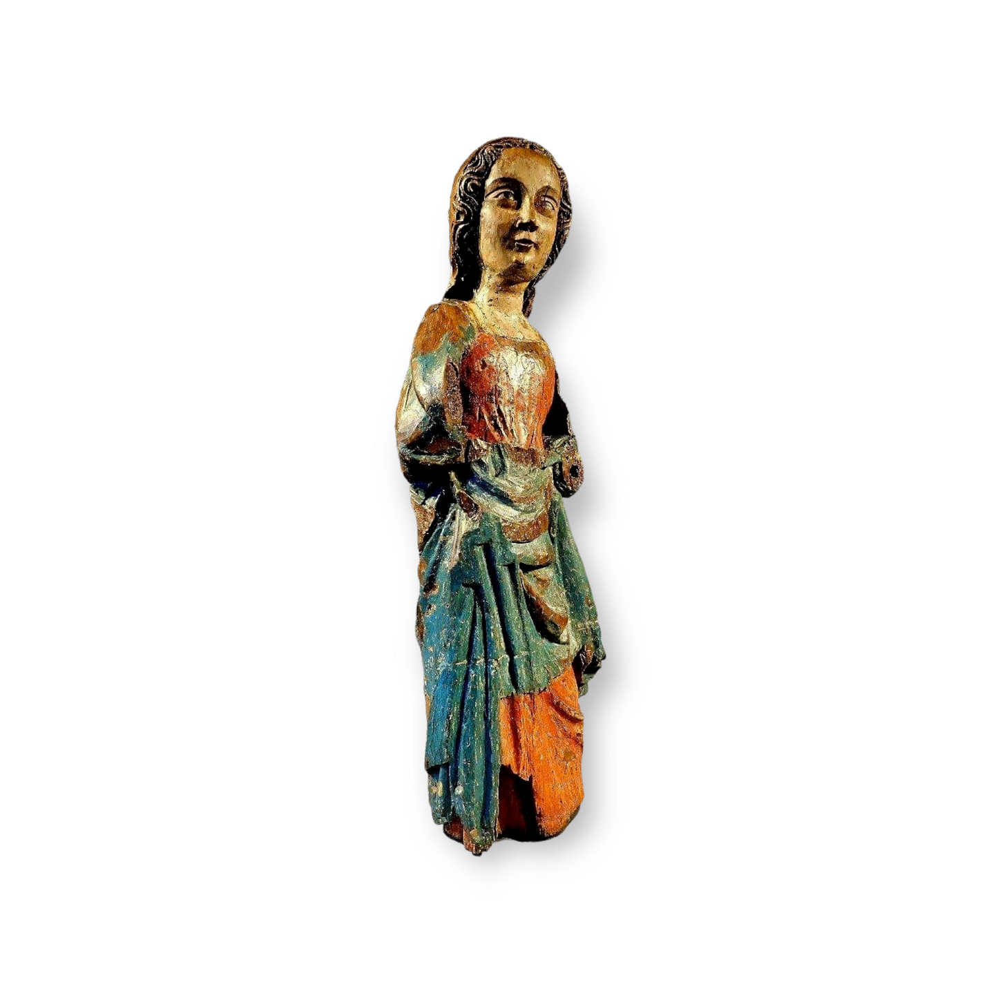 Late 15th Century German Antique Carved Oak Sculpture of a Female Saint, Possibly The Virgin Mary