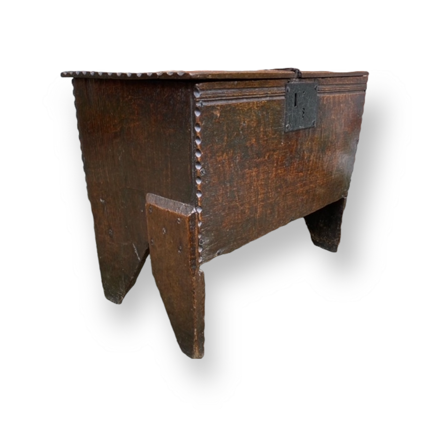 A Diminutive Early 17th Century English Antique Oak Six-Plank Child's Chest or Coffer