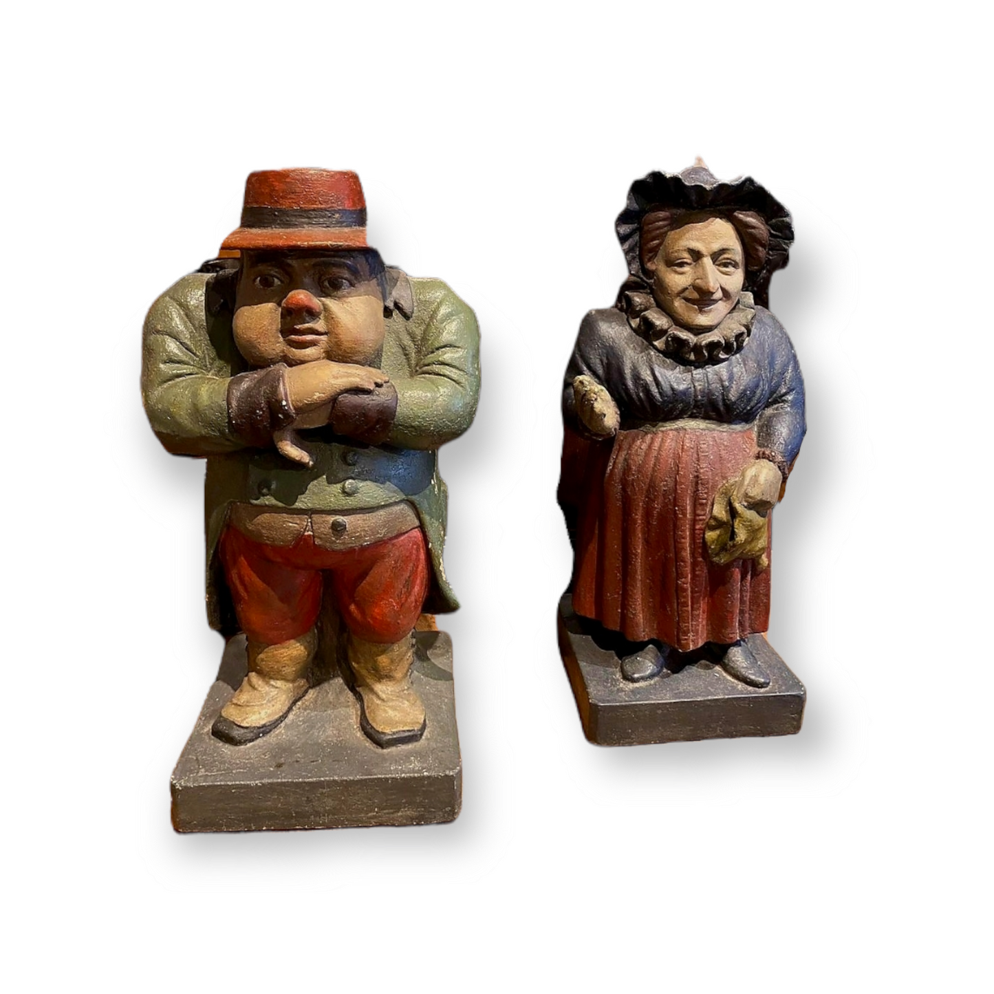 Pair of 19th Century English Antique Stoneware Folk Art Figures of a Farmer and His Wife
