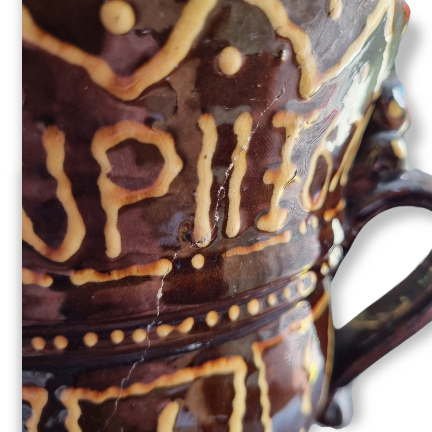 17th Century Style English Antique Slipware Loving Cup / Tyg Inscribed & Dated 1678
