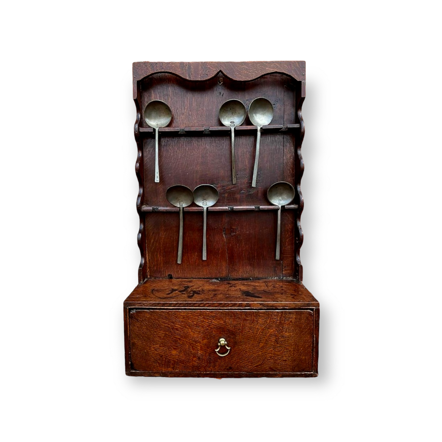Late 18th Century George III Period English Antique Oak Spoon Rack